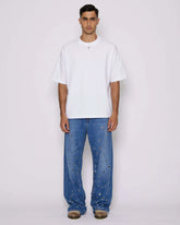 Wide leg jeans with metal holes on the front